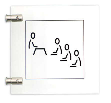 Fahnenschild Serie INOXOplex mit Wandhaltern und bedruckter Folie